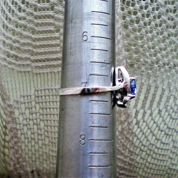 Vintage Solid 14K 585 White Gold Tanzanite 0.18CT Diamond Cluster Halo Ring P - Picture 8 of 8